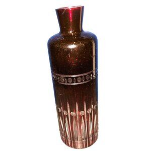 Vintage Cut to Clear Bohemian Vase Ruby Red Glass 10 Inches Tall